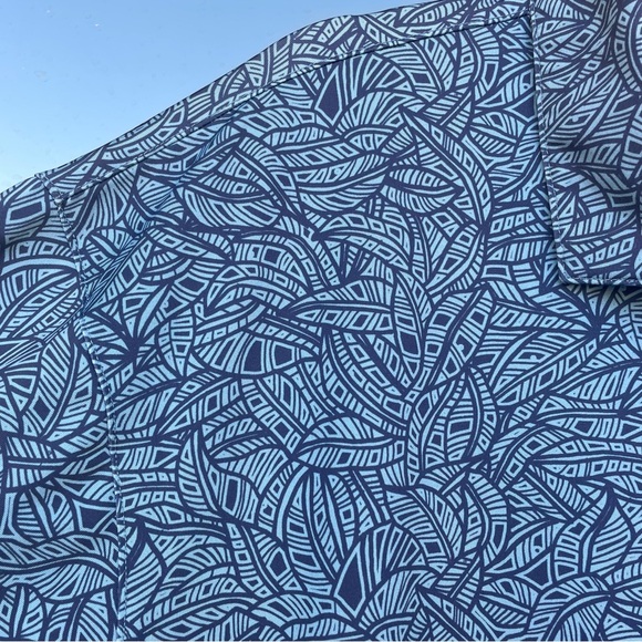 Devereux Navy Blue / Light Blue Geo Leafy Print Golf Polo XL - Picture 2 of 10